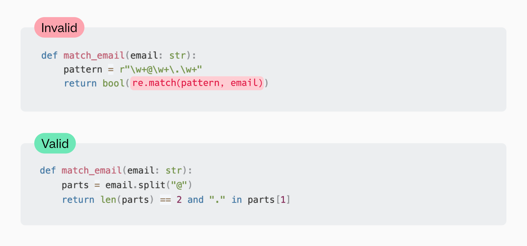 Valid/invalid examples